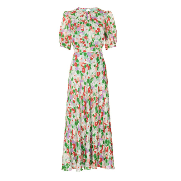 L.K. Bennett Green Floral Silk Midi Dress SIZE 12 Satin Romantic Designer $825 - Picture 4 of 10